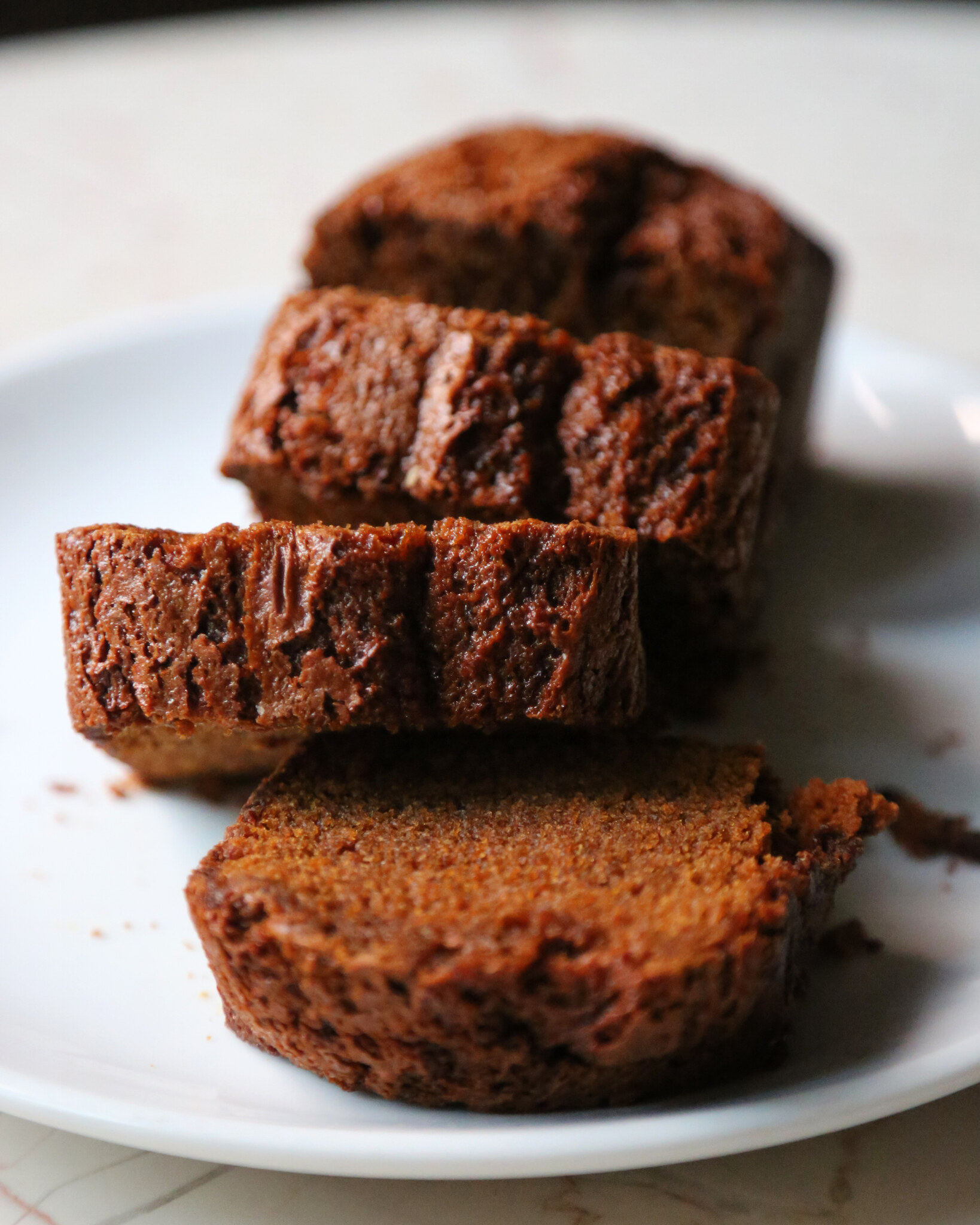 Chocolate loaf on a white plate